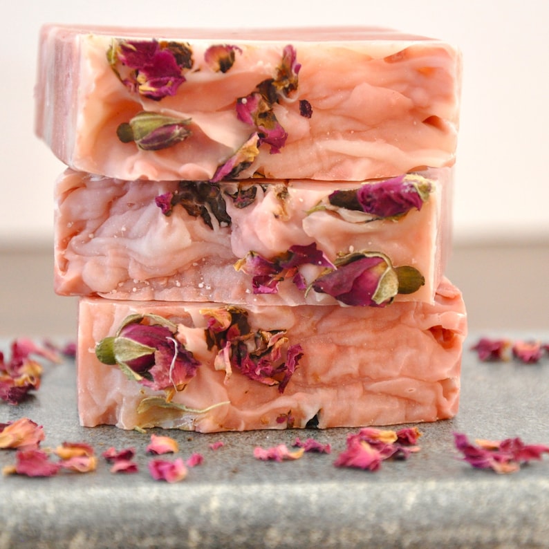 Rose Clay Soap Organic Natural Handmade Soap Cold Processed Soap Vegan Herbal Soap Zero Waste Artisan Soap Palm Oil Free Spa image 1