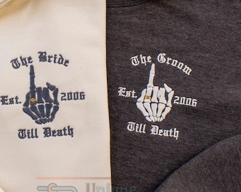 Custom Embroidered Bride and Groom Matching Hoodies, Wedding day Sweatshirt, Till Death Shirt, Bride Sweatshirt, Honeymoon Matching Tops