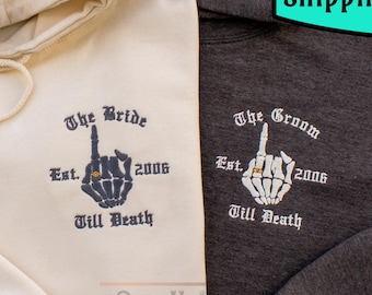 Custom Embroidered Bride and Groom Matching Hoodies, Wedding day Sweatshirt, Till Death Shirt, Bride Sweatshirt, Honeymoon Matching Tops