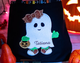 Ghost Candy Bucket, Girl Personalized Halloween bag, Trick or Treat basket, Monogrammed Halloween Bag Custom Trick-or-treat tote, candy bag
