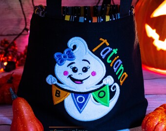 Ghost Personalized Halloween Bag, Toddler Trick or Treat Bucket, Halloween Candy Tote Bag, Custom Embroidered  candy bags