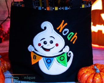 Personalized Ghost Halloween Trick-or-Treat Bag, Custom Embroidered Candy Tote