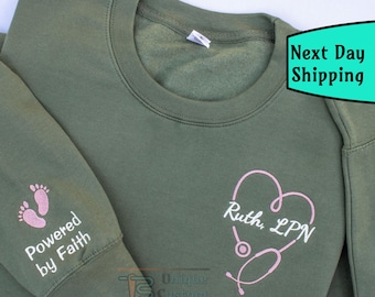 Custom Nurse Embroidered Sweatshirt Heart Shaped Stethoscope Name and Credentials  Student Nurse  Graduation Gift Medical Student Gift