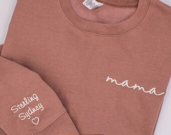 Mama Sweatshirt Embroidered , Custom Mama Shirt With Kids Names, Mother's Day Gift, Pregnancy Reveal Hoodie Gift For New Mom, Mom's Birthday