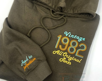 Vintage Style Embroidered Custom Year sweatshirt birthday shirt birth year hoodie Retro Hoodie 70s 80s 90s Birthday Gift for Him For her