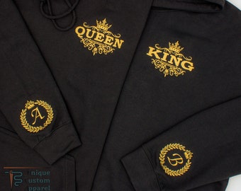 King and Queen Matching Hoodies Custom Embroidered King Hoodie Queen Sweatshirt Couples Matching Sweatshirts Anniversary Gift for Him Her