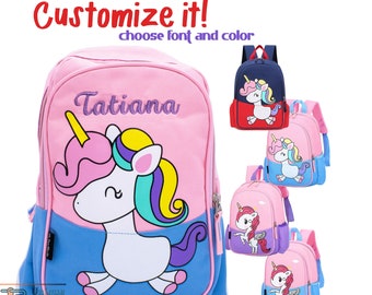 Sac à dos licorne monogrammé pour les filles Cartable personnalisé Sac de voyage pour tout-petit avec nom Sac à dos pour enfant Cadeau de rentrée Fille licorne rose