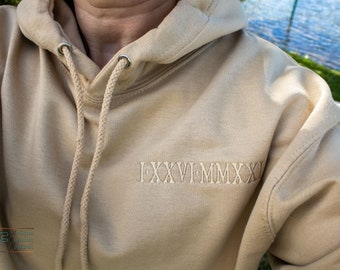 Roman Numerals Hoodie Anniversary Date Sweatshirt Couples Matching Hoodie Embroidered Wedding Date Pullover Anniversary Gift For Him For Her
