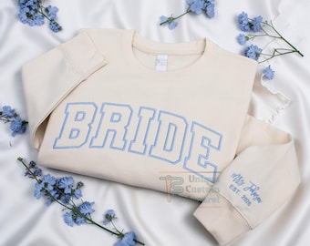 Embroidered Bride Sweatshirt, Personalized Wedding Gift Hoodie, Engagement Gift, Custom Bridal Shower Bachelorette Hoodie for Bride to Be