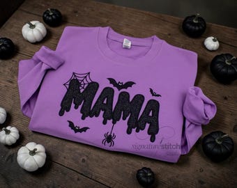 Custom Embroidered Halloween Mama Sweatshirt, Spooky Mama Crewneck, Cozy Fall Mom Shirt, Pumpkin Mama Embroidery, Halloween Gifts for Mom