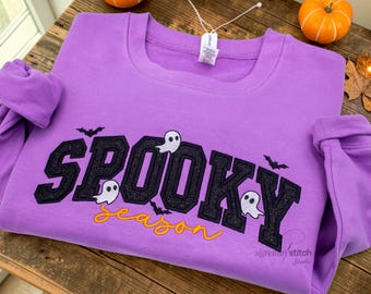 Embroidered Halloween Sweatshirt, Spooky Season Shirt, Cozy Fall Sweater, Ghost Embroidered Hoodie, Cute Halloween Gift for Her