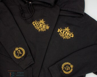 Couples Sweatshirt with Custom Embroidery, King and Queen Matching Hoodies