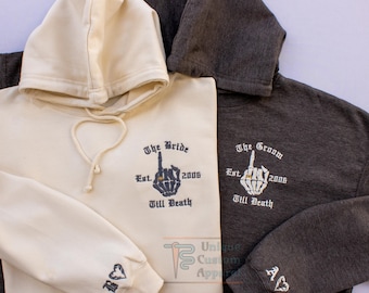 Sudaderas a juego para novios con bordado personalizado, sudadera para el día de la boda, camiseta "Hasta la muerte", sudadera para la novia, camisetas a juego para la luna de miel.
