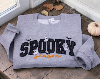 Spooky Season Embroidered Sweatshirt, Fall Crewneck, Custom Halloween Hoodie, Embroidered Pumpkin Shirt, Cute Autumn Jumper