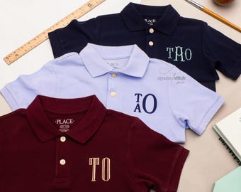 Polo escolar infantil con monograma bordado / Uniforme escolar personalizado con iniciales para niños y niñas / Ropa personalizada para la vuelta al cole