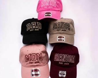Gorras familiares a juego, gorra de papá bordada a medida, regalo para el abuelo, regalo para la abuela primeriza, gorra de tía, anuncio de embarazo "Bebé en camino"