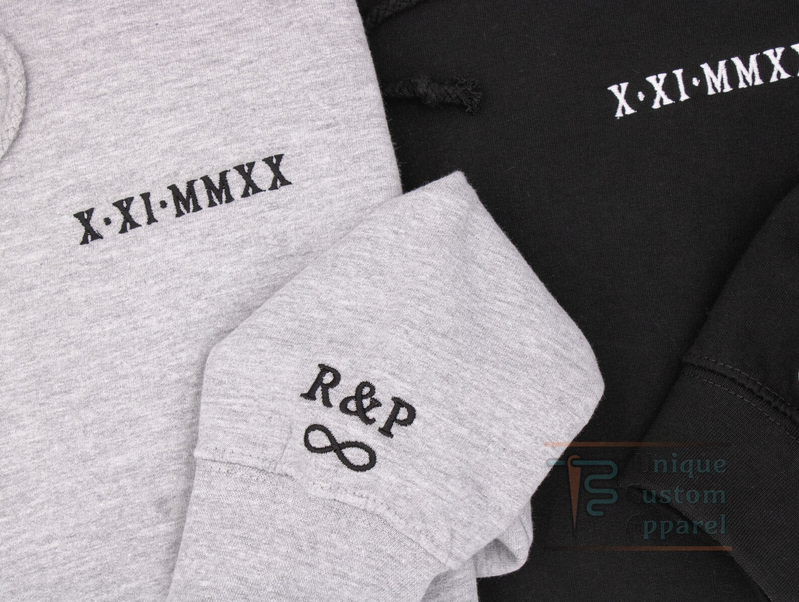 Anniversary Date Couple Hoodies Embroidered Sweatshirt Sleeve Initials