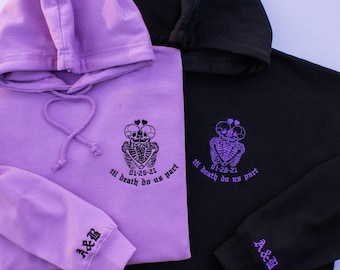 Sudaderas con capucha para parejas de Halloween, sudaderas a juego para el Día de San Valentín, regalo de aniversario para él, sudaderas con capucha a juego para parejas "Hasta que la muerte nos separe".