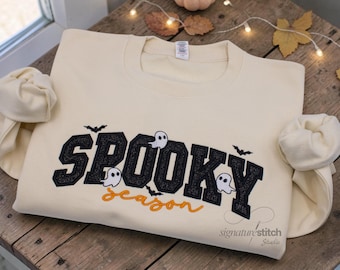 Embroidered Spooky Season Shirt, Halloween Embroidered Sweatshirt, Cozy Fall Crewneck, Autumn Ghost Hoodie, Minimalist Halloween Gift