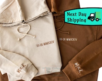 Anniversary Date Hoodie Embroidered Roman Numeral Sweatshirt Couple Hoodies Couple Shirt Valentines Day Wedding Gift for Couples Sweatshirt