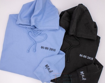 Couples Sweatshirt with Custom Date, Personalized Embroidered Hoodie