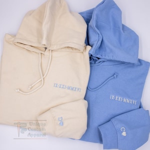 Embroidered Couples Matching Hoodies Roman Numeral Hoodie Anniversary Date Sweatshirt Wedding Day Sweater Anniversary Hoodie Date Sweatshirt