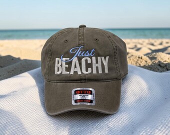 Just Beachy Custom Text Embroidered Hat, Personalized Baseball Cap, Vintage Style Hat, Beach Hat for Women