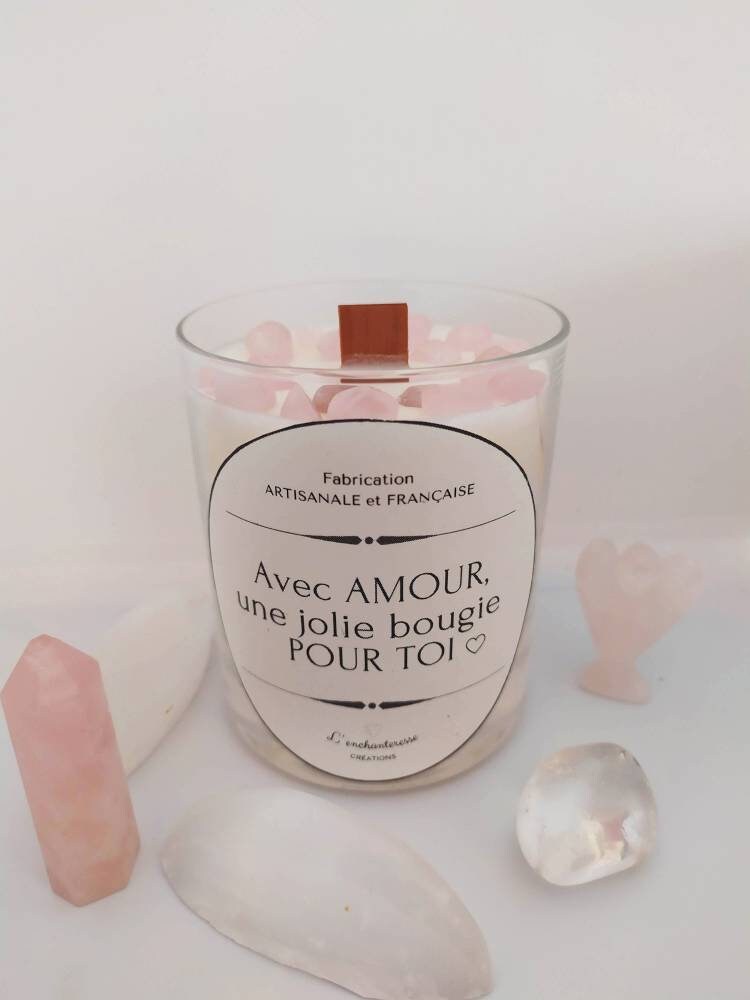 Bougie à Offrir Senteur Des Îles et Vanille - Pierre de Quartz Rose