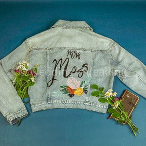 Custom Embroidered Bride&#39;s Jacket | Sustainable | Your Name with This Design | Bride&#39;s Name Embroidered Jacket