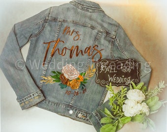 Individuell bestickte Brautjacke Herbstfarben | Nachhaltig | Dein Name mit diesem Design | Der Name der Braut bestickte Jacke