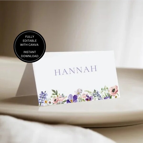 Wildflower Wedding Table Name Card Template, Flower Wedding Name Card, Table Name Card Template