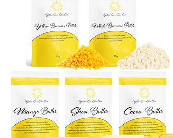 Shea Butter, Mango Butter, Cocoa Butter, White & Yellow Beeswax set – Each Butter is 8 oz, Organic and Raw - 2.5 lb total