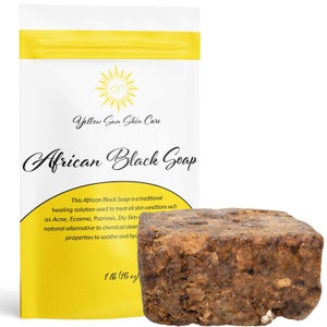 African Black Soap Raw, Organic, For Face and Body, 1 lb Soap Bar