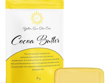 Cocoa Butter, Raw Organic, Food Grade, Natural, Great For DIY Body butter, Lotions, and Many More! 8 oz