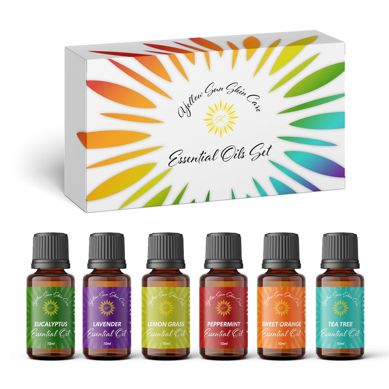 Organic Essential oils Kit of 6 X10ML Diffuser Fragrance Oils Set, Sweet orange, Tea Tree, Peppermint, Lemon Grass, Eucalyptus & Lavender image 1