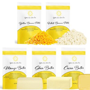 Shea Butter, Mango Butter, Cocoa Butter, White & Yellow Beeswax set – Each Butter is 1 lb, Organic and Raw - 5 lb total