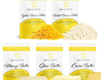 Shea Butter, Mango Butter, Cocoa Butter, White & Yellow Beeswax set – Each Butter is 1 lb, Organic and Raw - 5 lb total