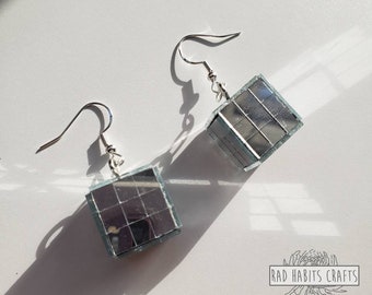 Disco Cubes | handmade mirror tile earrings, 1 inch