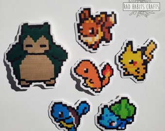 Pixelmon Vinyl Stickers | acrylic on canvas paintings, snorlax, pikachu, eevee, squirtle, charmander, bulbasaur