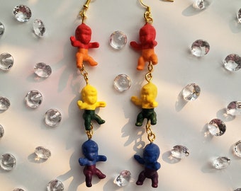 Rainbow Gayby Earrings, Plastic Baby Earrings, Pride