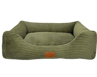 Dog bed San Marino OLIVE GREEN -orthopedic- made of cuddly corduroy XS - XL with non-slip bottom for small dogs and large dogs