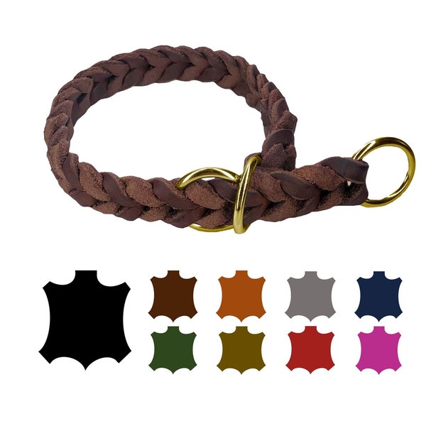 Dog collar fat leather ZugStopp BRASS for small dogs / large dogs hand-braided Made IN Germany