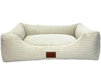 Dog bed San Marino CREAM WHITE - orthopedic - made of cuddly cord XS - XL with non-slip bottom for small dogs and large dogs