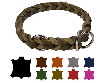 Hundehalsband Fettleder ZugStopp für kleine Hunde / große Hunde verstellbar handgeflochten Made IN Germany