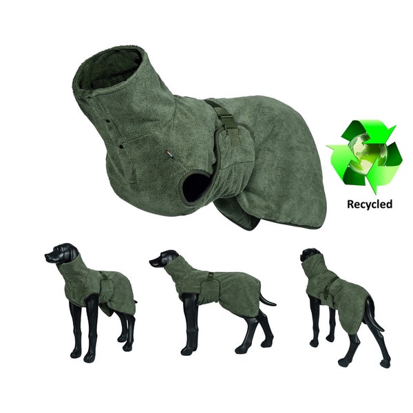 Hundebademantel kleine Hunde / Hundebademantel große Hunde / schnell trocknend XXS - XL Olive Microfaser Recycled