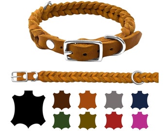Dog collar fat leather for small dogs / large dogs adjustable hand-braided Made IN Germany