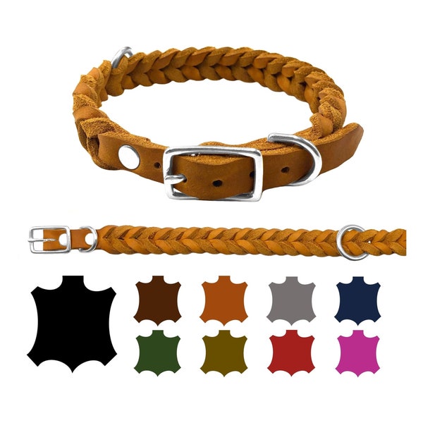 Hundehalsband Fettleder für kleine Hunde / große Hunde verstellbar handgeflochten Made IN Germany