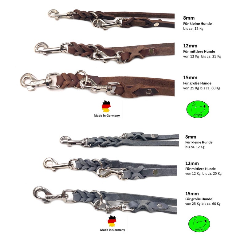 Dog leash greased leather small dogs / large dogs 2 m / 2.40 m / 2.80 m / 3.50 m / 5 m double leash adjustable image 4