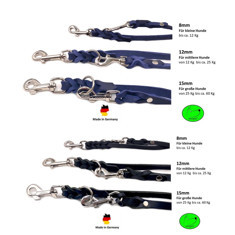 Dog leash greased leather small dogs / large dogs 2 m / 2.40 m / 2.80 m / 3.50 m / 5 m double leash adjustable image 6