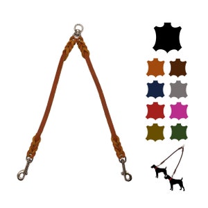 Dog leash double leash for 2 dogs / coupling leash greased leather / connecting leash small dogs / large dogs